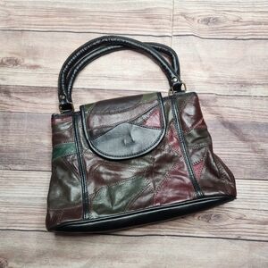Vintage 80's Multicolor Patchwork Leather Handbag Purse
